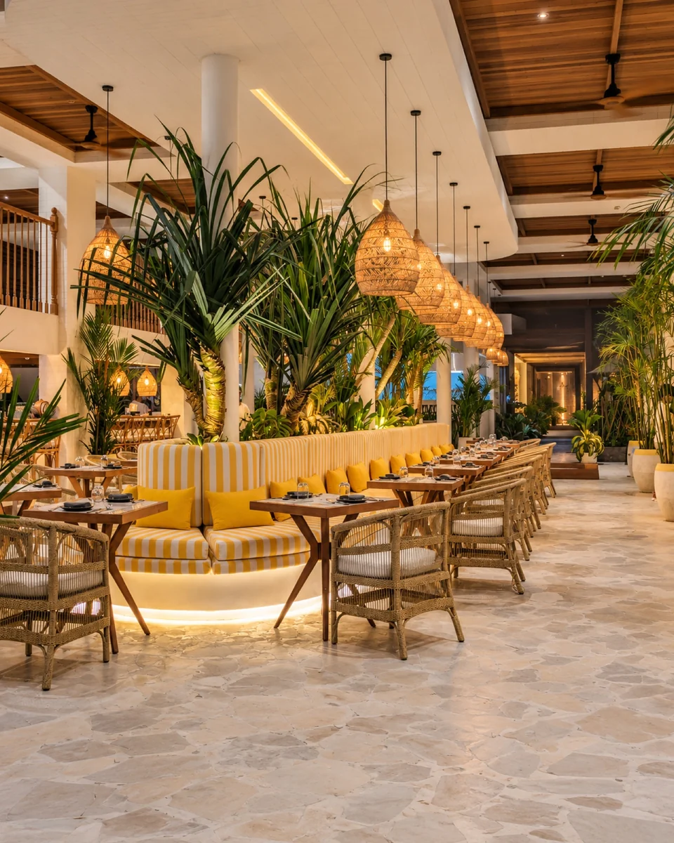 Interior de un restaurante tropical